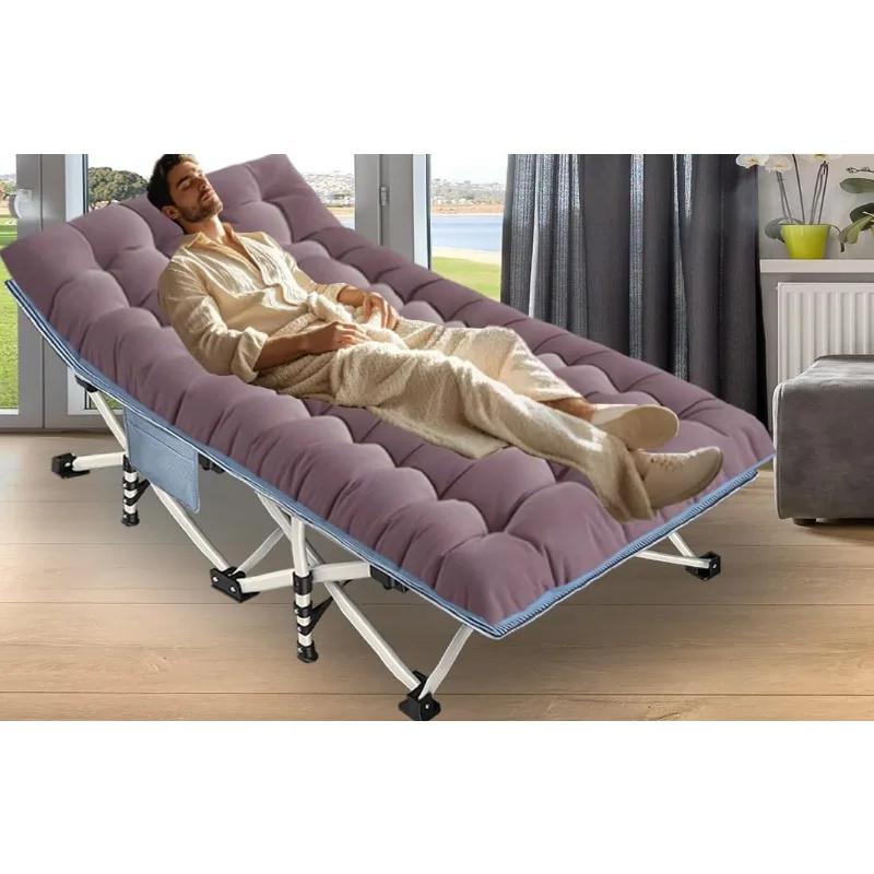 عبوتان من سرير التخييم مقاس XXL مقاس 79 بوصة طول × 32 بوصة عرض × 18 بوصة ارتفاع مع مرتبة سرير نوم مريح للبالغين مع حقيبة حمل