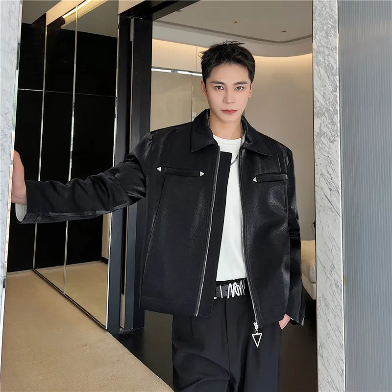 

Новая весенняя коллекция: модная блестящая мужская рубашка в корейском стиле, с отложным воротником, свободного кроя, для создания стильного образа.