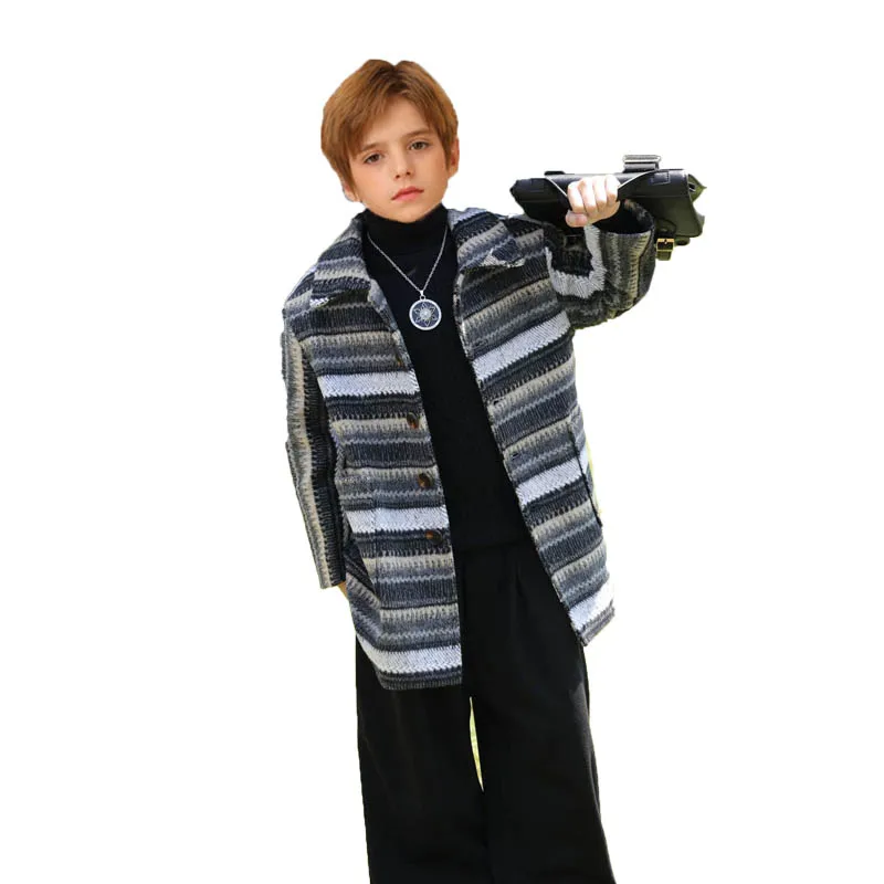 

2-14Years Big Boys Winter Thick Warm Wool Long Coat Children Windproof Outdoor Jacket Kids Birthday Photography Woolen Blends
