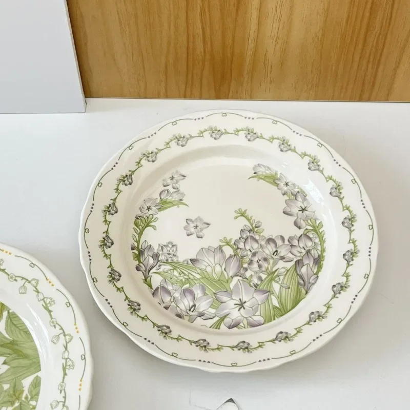 8-inch French Country Style with Flower Pattern Dessert Pasta Plate Dinner Plates Art Tableware Table Decoration Kitchen Tools