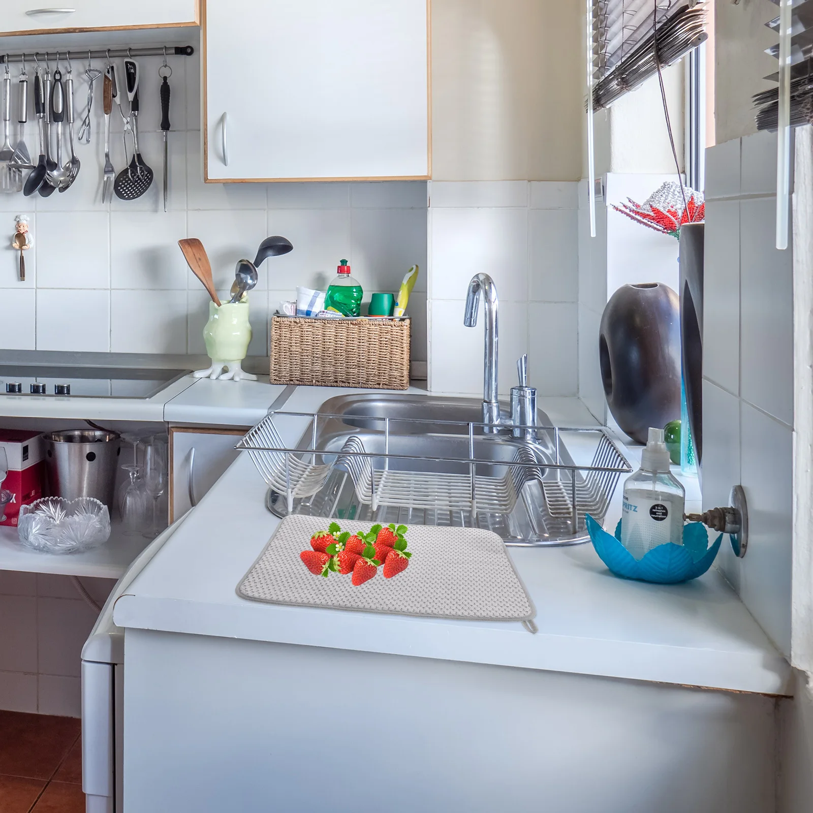 

Kitchen Drying Mat 30X40Cm Water Absorbent Washable Reusable Microfiber Countertop Mat For Dish Tableware Household