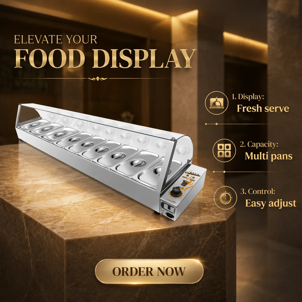 Commercial Buffet Food Warmer Electric 9 Pans Bain Marie Counter For Cooked Food