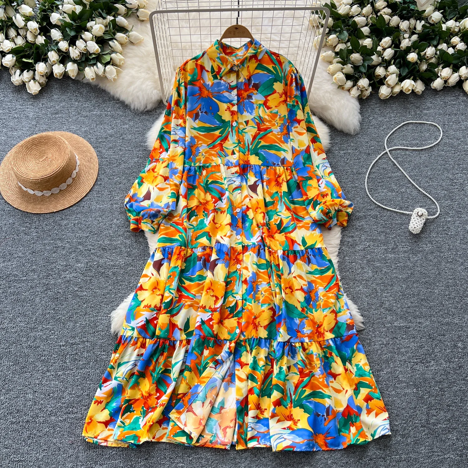 فستان نسائي كلاسيكي بأكمام طويلة بصدر واحد ، ياقة أنيقة مطوية لأسفل ، أنيقة ، ملابس مسائية ، شارع عالي ، خريف ، شتاء