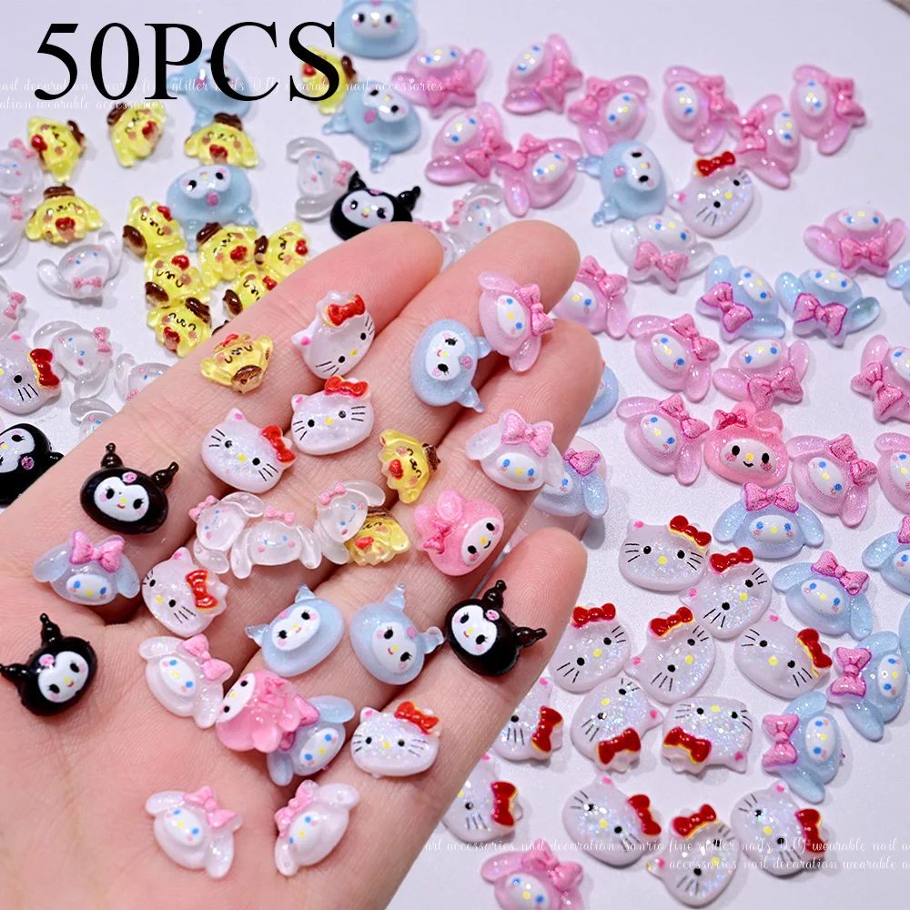 50Pcs Sanrio Red Bow Hello Kitty Nail accessories 3D Resin Cartoon Nail Charms Japanese Anime Cute Fashion Y2k Nail Art Parts #D