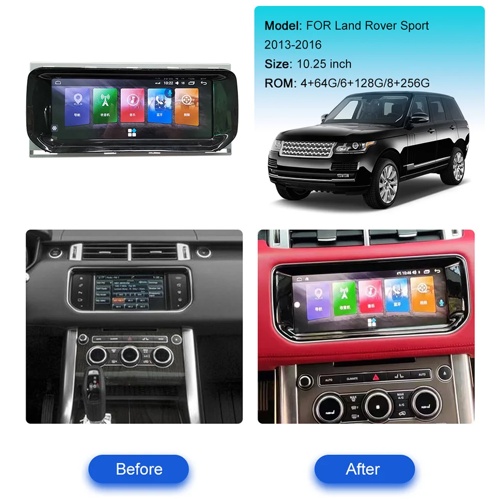 

10.25'' Touch Screen Android Car Radio GPS Navigation Player Stereo Multimedia Audio For Land Range Rover Vogue L405 2013-2016