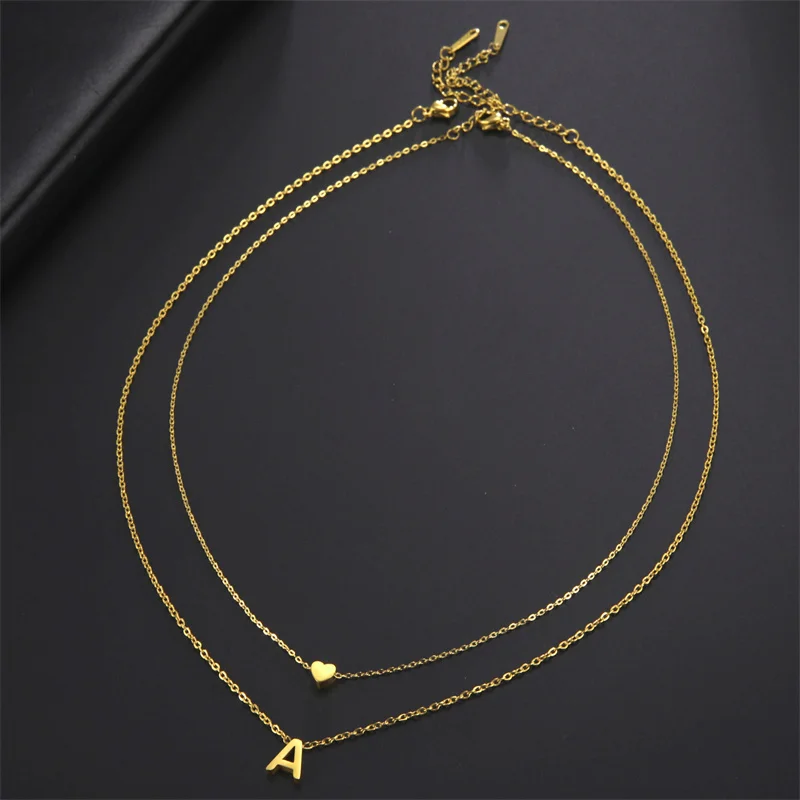 Mode Tiny Herz Initial Halskette Gold Silber Farbe Multilayer Brief Choker Halskette Für Frauen Charme Anhänger Schmuck Geschenk – Detail 8