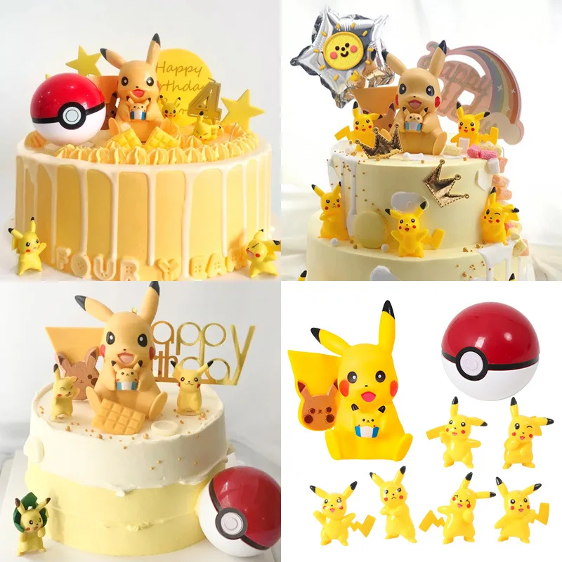 Cake Decorating Pokémon Ornaments Children's Toys Pikachu Statue Doll Elf Ball Action Figures Dolls Pocket Birthday Gift Cake