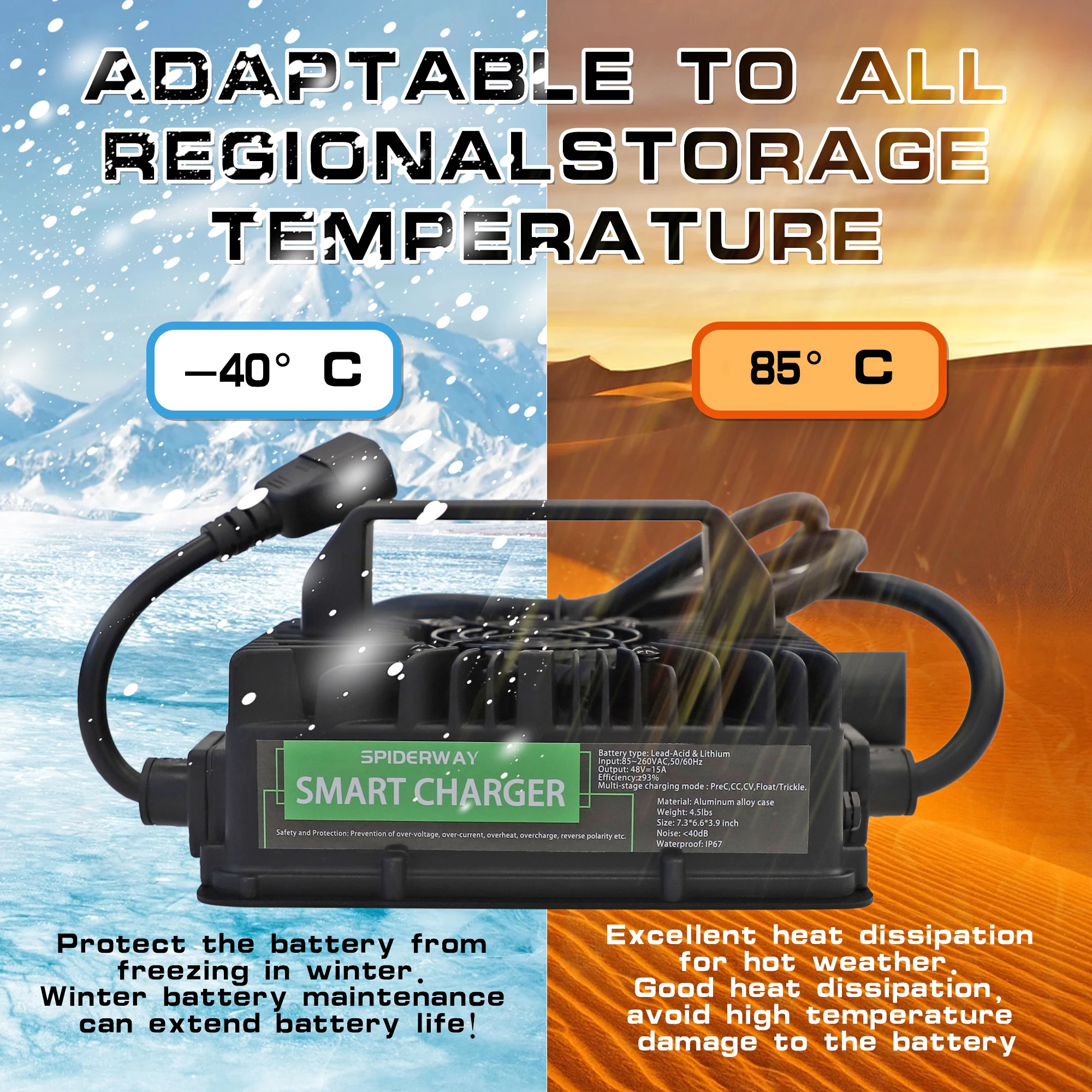 15 أمبير 48 فولت شاحن عربة جولف لسيارة النادي مع 3 دبوس المكونات المستديرة شحن سريع بطارية الرصاص الحمضية IP67 مقاوم للماء #6