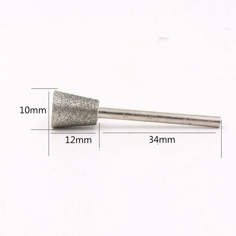 10Pcs C7 Diamond Grinding Head 2.35/3mm Shank Inverted Conical Diamond Grinding Bits Stone Carving Deburring Rotary Tool