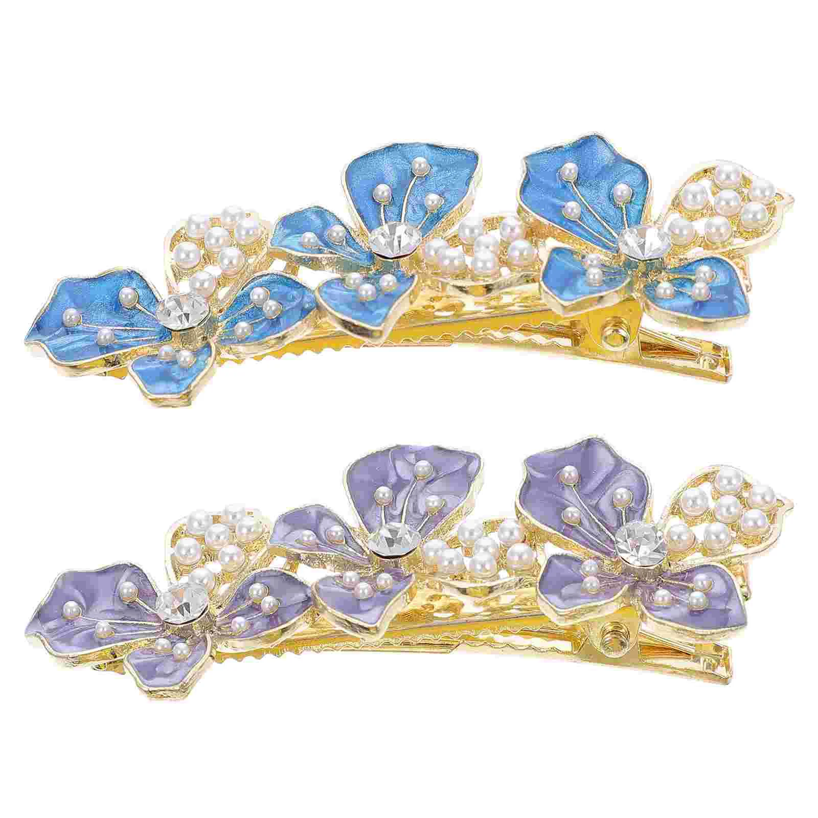 2 Pcs Hair Pin Hairpin Flower Girls Women Headdress French Clip Pearl Floral Miss