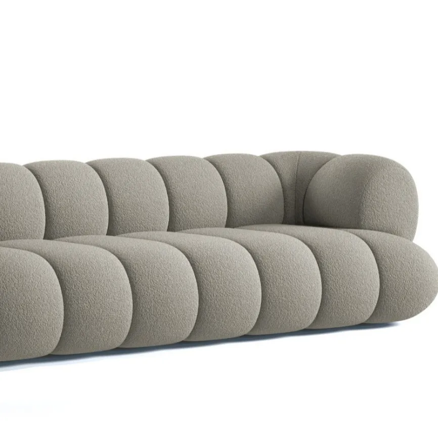 Modern simple L-shaped fabric sofa, designer creativity, teddy velvet, living room sofa combination, cream style