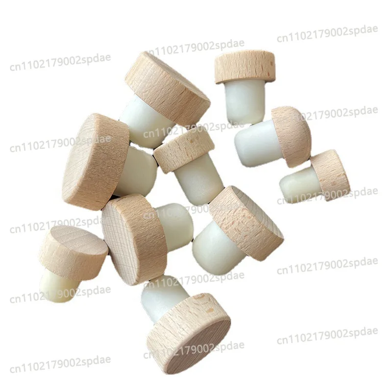 50Pcs Multi-Type Bottle Caps Beech Cork Solid Wood Anodized Aluminum Covers For Aromatherapy Fruit Wine