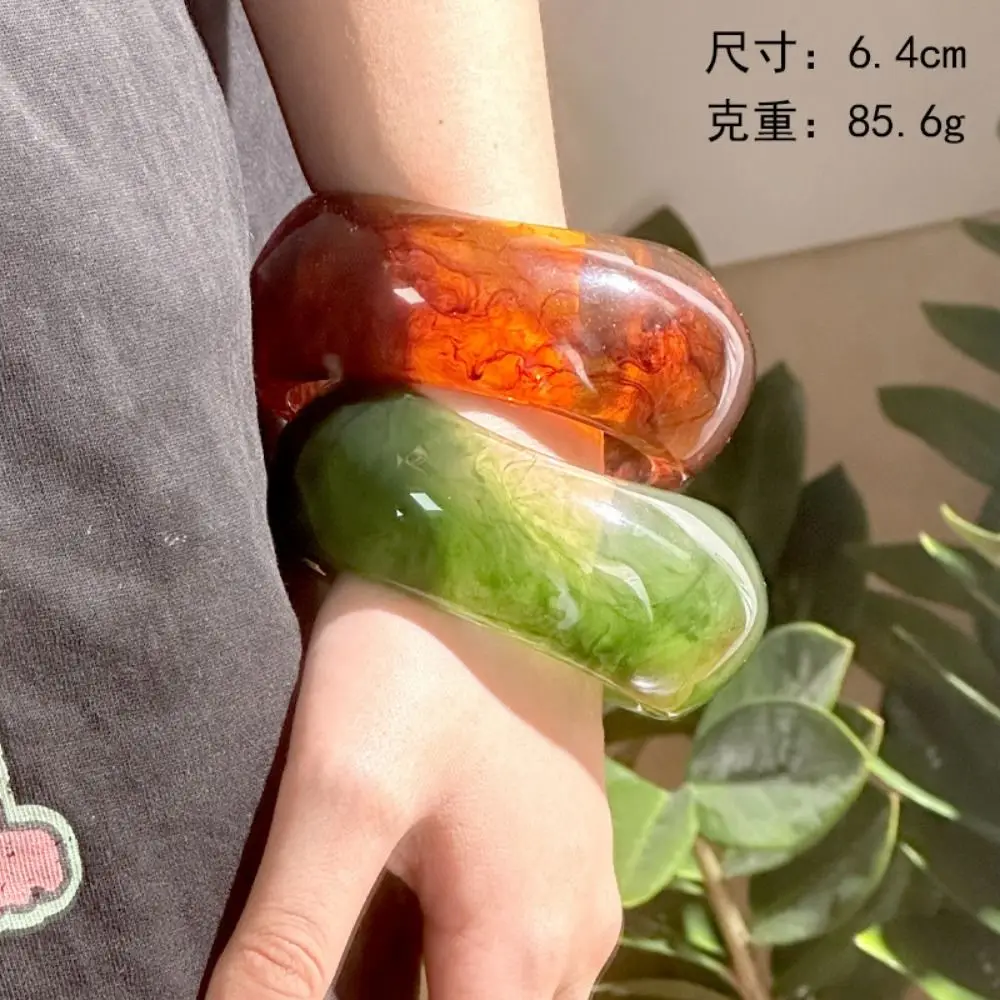 Новые ретро нерегулярные массивные браслеты с преувеличенными прозрачными очаровательными браслетами из смолы в богемном стиле для женщин и девочек, эллиптическое кольцо на руку