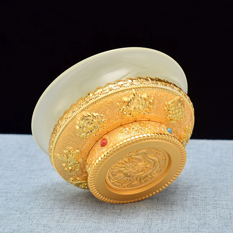 Eight Auspicious Carved Imitation Jade Offering Water Tibetan Bowl  Household Indoor Cup Holy Grail Filter Jug Desktop Ornaments