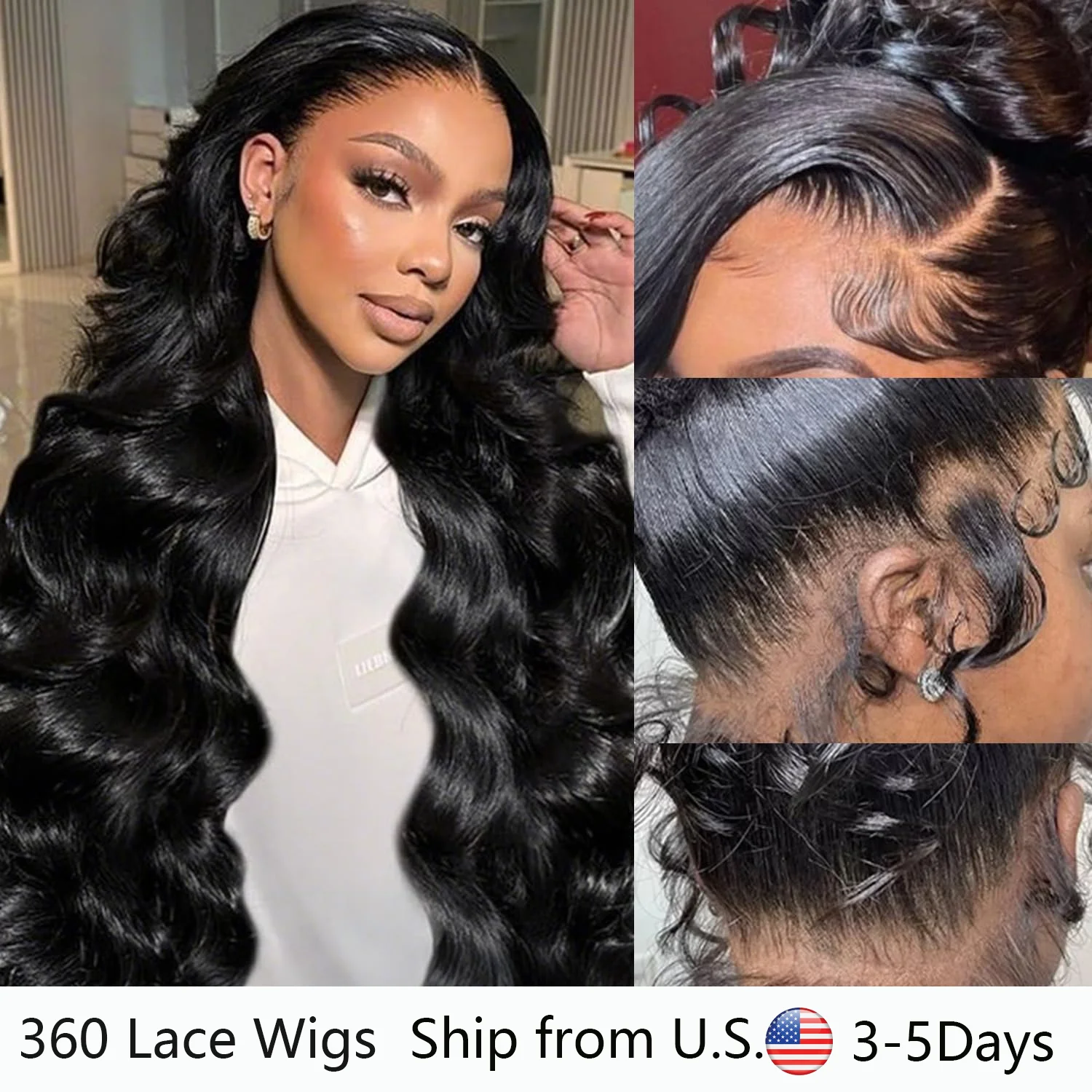 

360 Lace Front Wigs Human Hair Body Wave 220% Density Upgraded Hidden Straps 360 HD Full Lace Wigs Human Hair With Drawstring