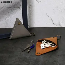 Monedero portátil de cuero PU, bolsa de almacenamiento de auriculares triangulares creativos, Mini billetera para llaves de negocios y oficina
