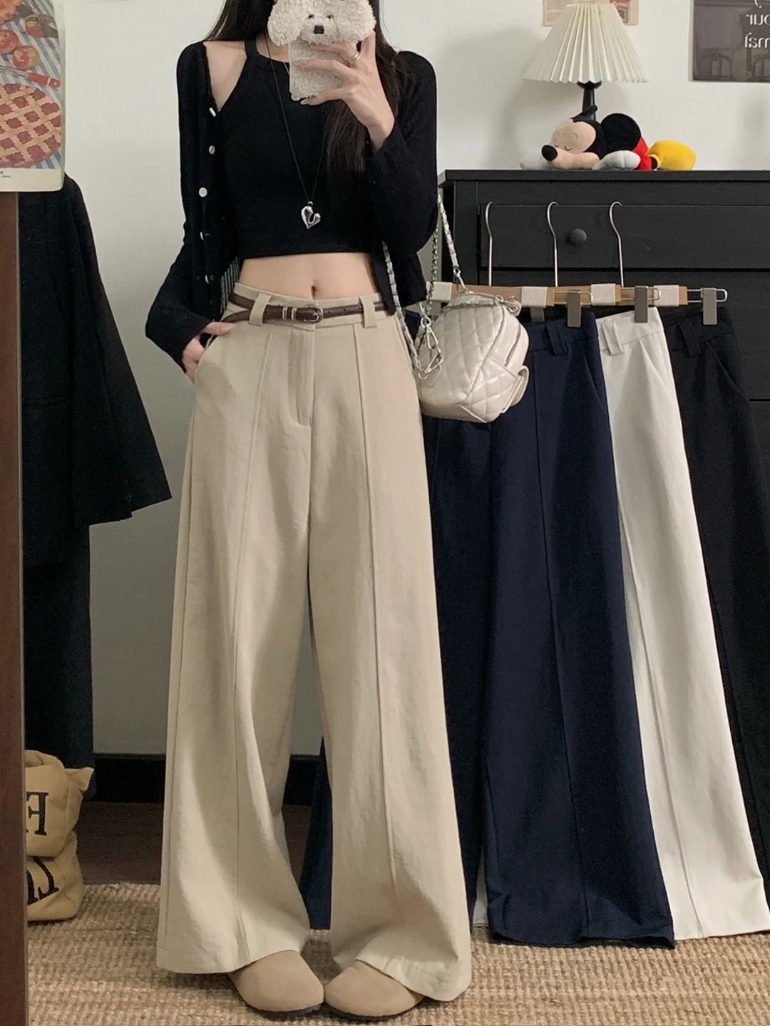

Spring 2026 Women's High Waist Wide Leg Pants Straight Cut Loose Fit Casual Nine Point Suit Trousers Personality Fashion plus...