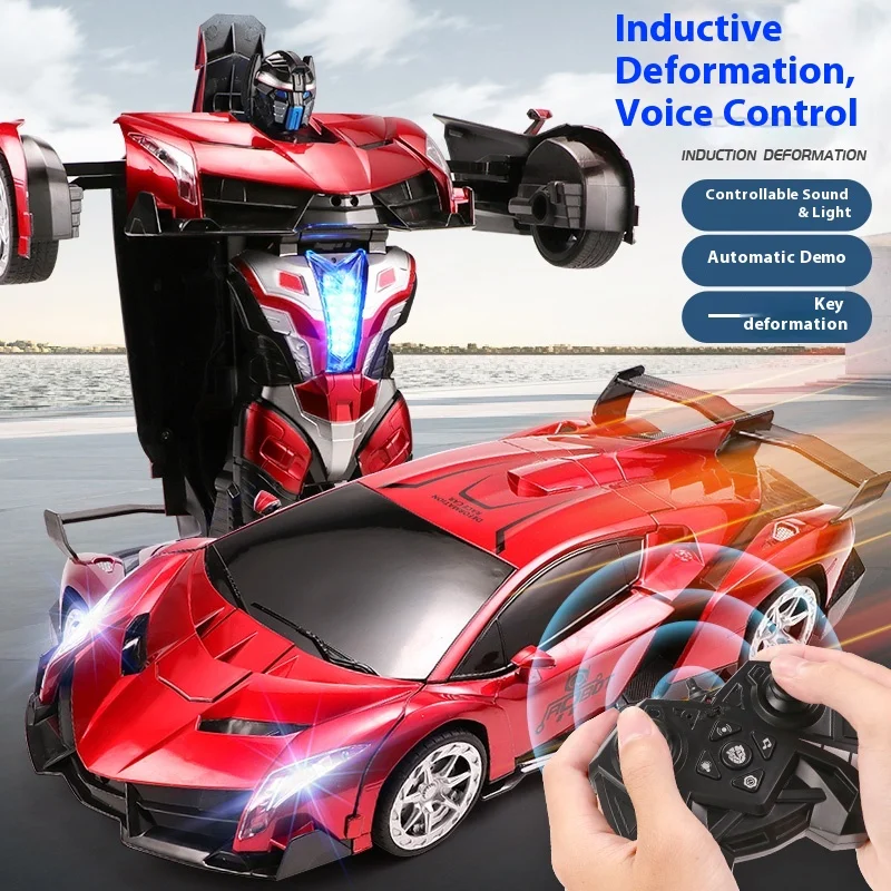 รถบังคับวิทยุแปลงร่างได้ ควบคุมด้วยเสียงและท่าทาง ของเล่นรถแข่งไฟฟ้าสำหรับเด็กผู้ชาย