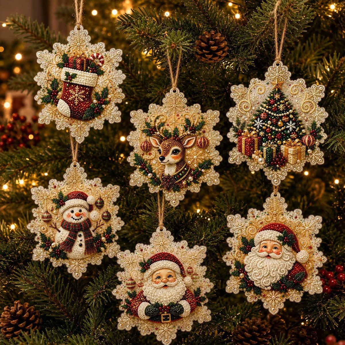 6-teiliges/4-teiliges Weihnachts-Diamantmal-Set, handgefertigte Weihnachtsbaum-Dekorationen, handgefertigtes Set für Weihnachtsanhänger für Erwachsene, einfach zu verwenden und stressabbauend, für Anfänger geeignet, kann als Wanddekoration für zu Hause, Weihnachtsbaumdekoration, Geschenkdekoration, Dankeskarte oder Geschenk für Bastelfreunde verwendet werden. – Detail 4