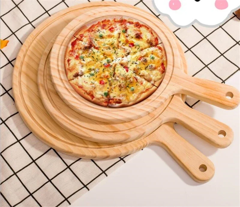 Anti-scalding Pizza Shovels Wooden Handle Round High Quality Stainless Steel Cake Shovel Baking Tool Kitchen Accessories