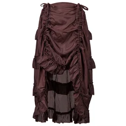 Brown Front Short Back Long Asymmetrical Steampunk Vintage Skirt Victorian Ruffles Skirts For Women y2k Medieval Gothic Clothes