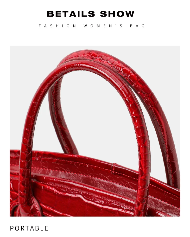 Große Kapazität Damen-Handtasche aus Kuhleder Glänzendes Kroko-Muster Klapptasche Abnehmbarer Riemen Crossbody Geschäftstasche – Detail 12