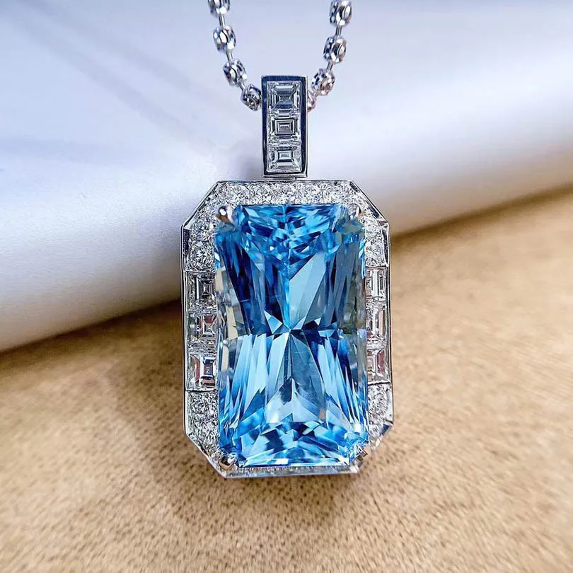 Emerald cut imitation aquamarine, high jewelry Santa Maria Topa blue colored treasure no matter brand necklace wholesale