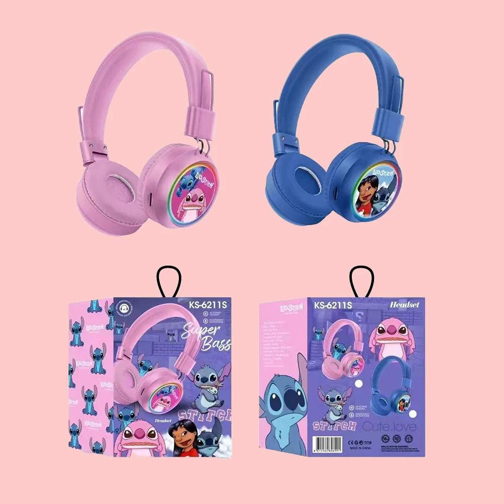 Disney Stitch Wireless Bluetooth Headphones with Adjustable and Flexible Design for Boys and Girls Cute Anime Cartoon Kids Gifts