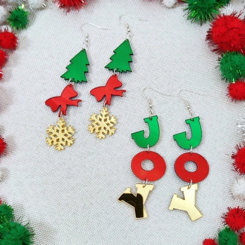 KUGUYS JOY Christmas Earrings for Women Mirror Acrylic Jewelry Shining Super Personalized Accessories