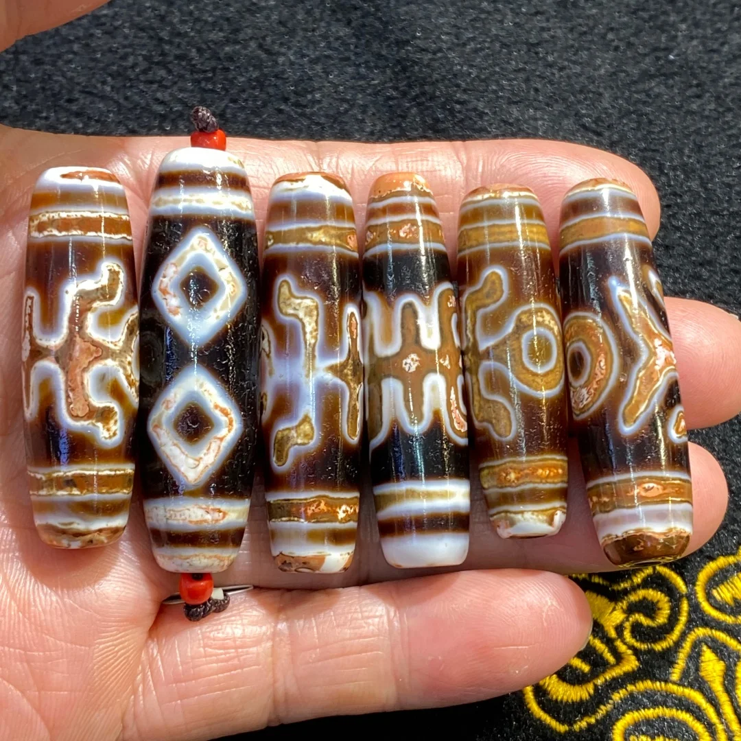 1pcs/lot 40-48mm Brown Calcified Agate Dzi Bead Weathered Patina Tibetan Loose Beads Bracelet Necklace Accessory Taiwanese Craft