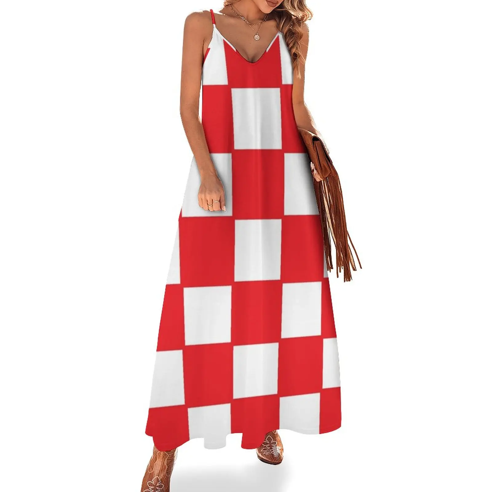 Croatia red chess board Sleeveless Dress Dress women purple dress Female dress Bridesmaid dress woman