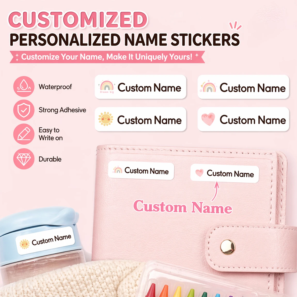 1 Sheet 54Pcs Personalized Name Stickers, Custom Waterproof Name Labels for Bottles, Pens, Lunch Boxes & Everyday Items view 3