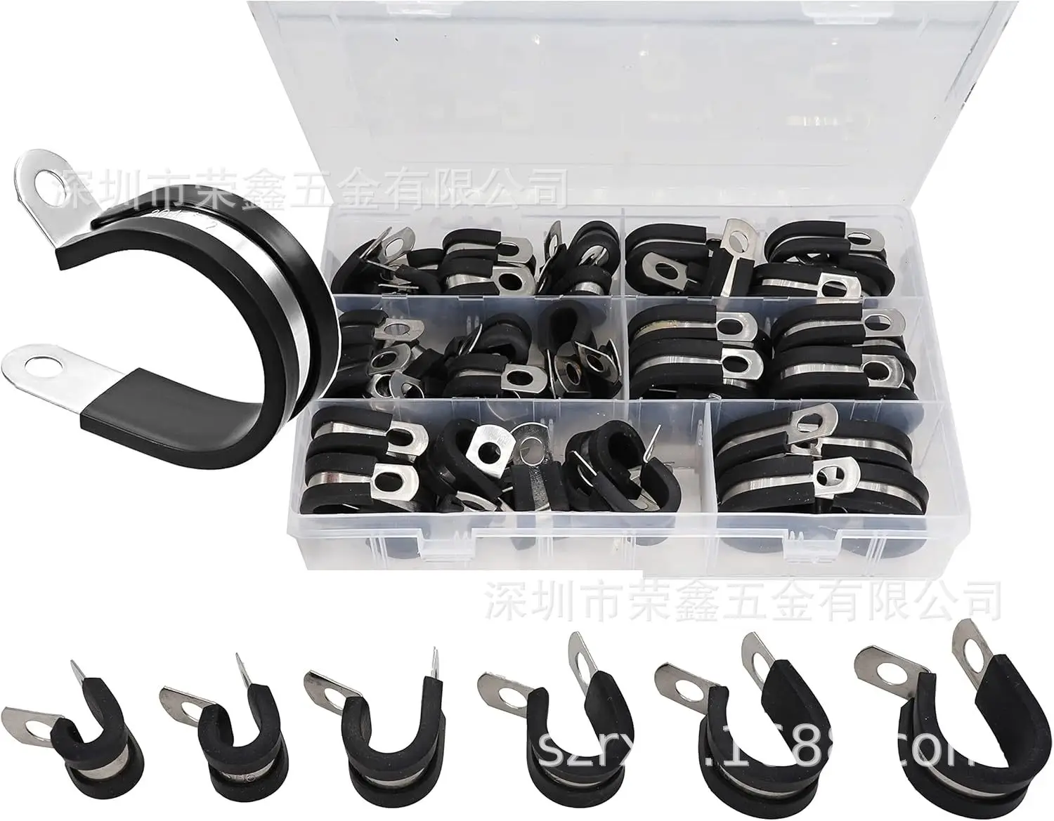 52Pcs 304 Stainless Steel R‑Type Rubber‑Lined Cable Clips Kit, Saddle Pipe Clamps for Wire & Cable Fixing