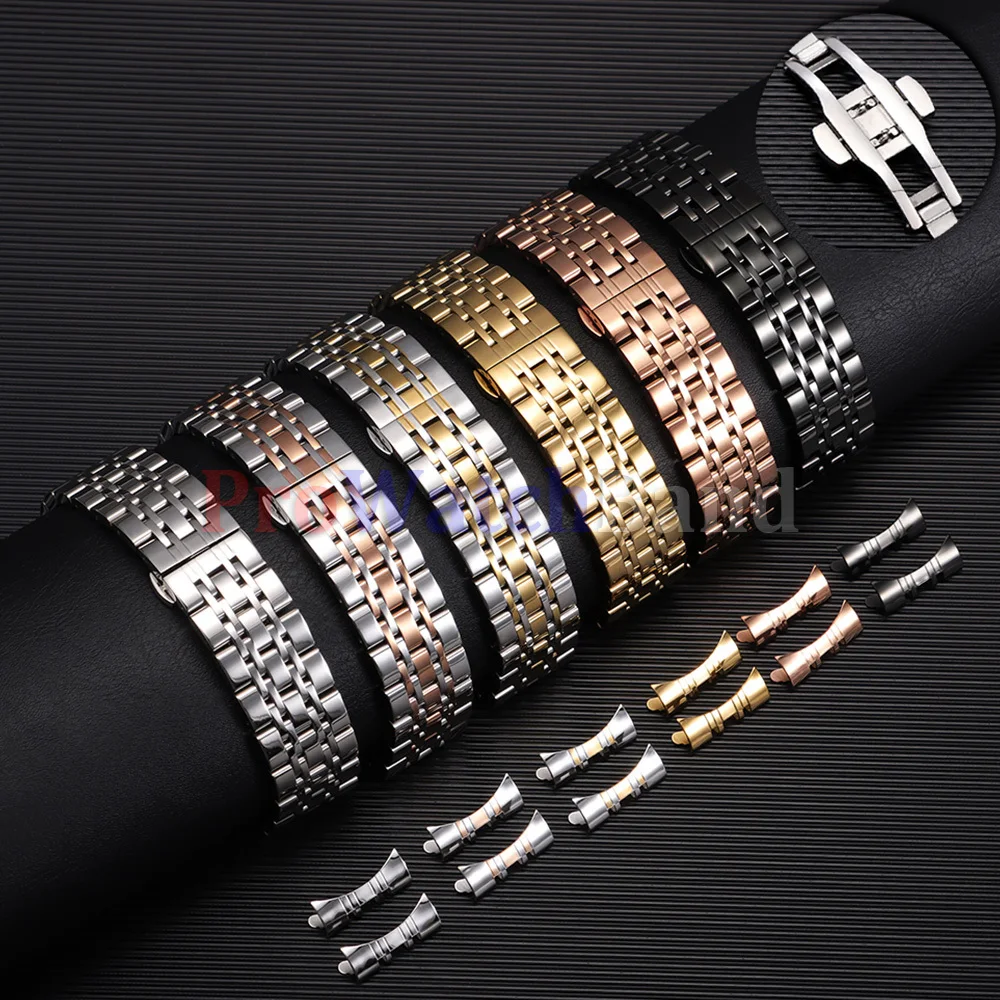 

Curved End Watch Straps Solid Stainless Steel Watchband 12 14 16 18 19 20 21 22mm 24mm Smartwatch Replace Men Business Bracelet