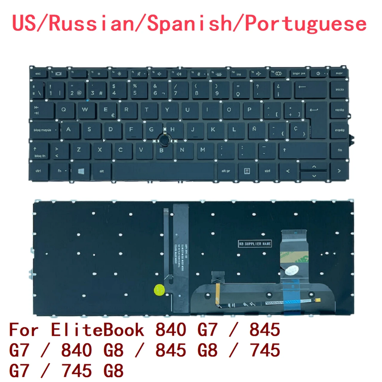 

New US Russian Spanish Portuguese Laptop Backlit Keyboard For HP EliteBook 840 G7 / 845 G7 / 840 G8 / 845 G8 / 745 G7 / 745 G8