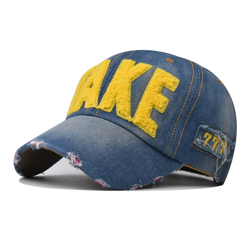 TAKE Patch Denim-Baseballkappe, blau gewaschen, Distressed Raw Hem Dad Hats, leichter, verstellbarer Sonnenhut für Damen und Herren – Detail 5