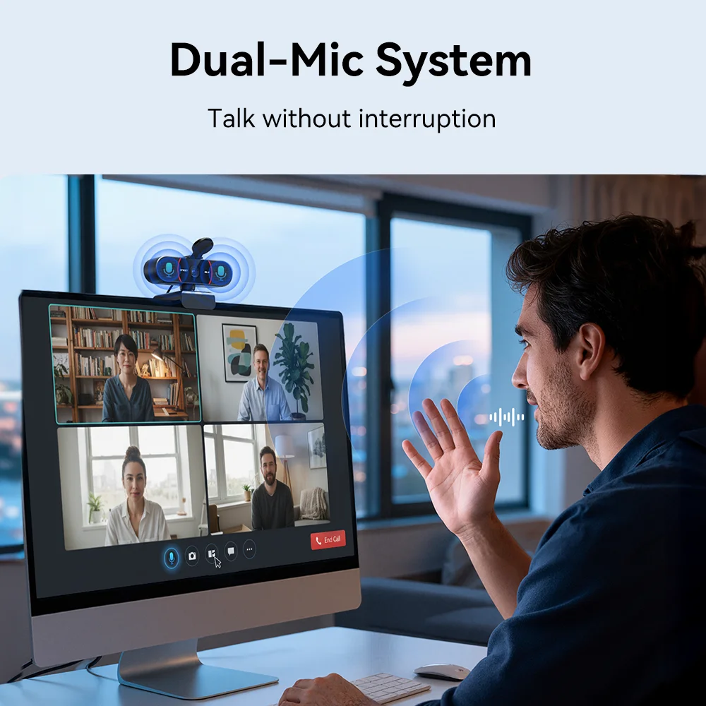 Kamera internetowa 4K 1080P 60fps EMEET USB z mikrofonami do komputera/PC/laptopa, kamera wideo z autofokusem do Zoom/Teams/OBS — zdjęcie 6