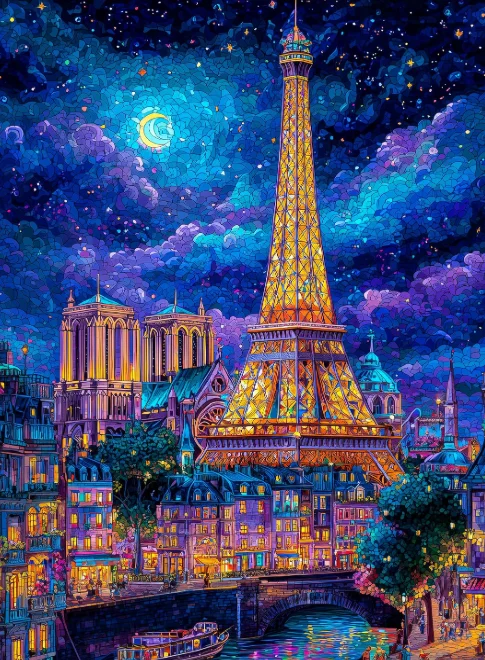500/1000/1200/2000PCS Paris Cityscape Jigsaw Puzzle Eiffel Tower Notre Dame Colorful Night View DIY Puzzle Present