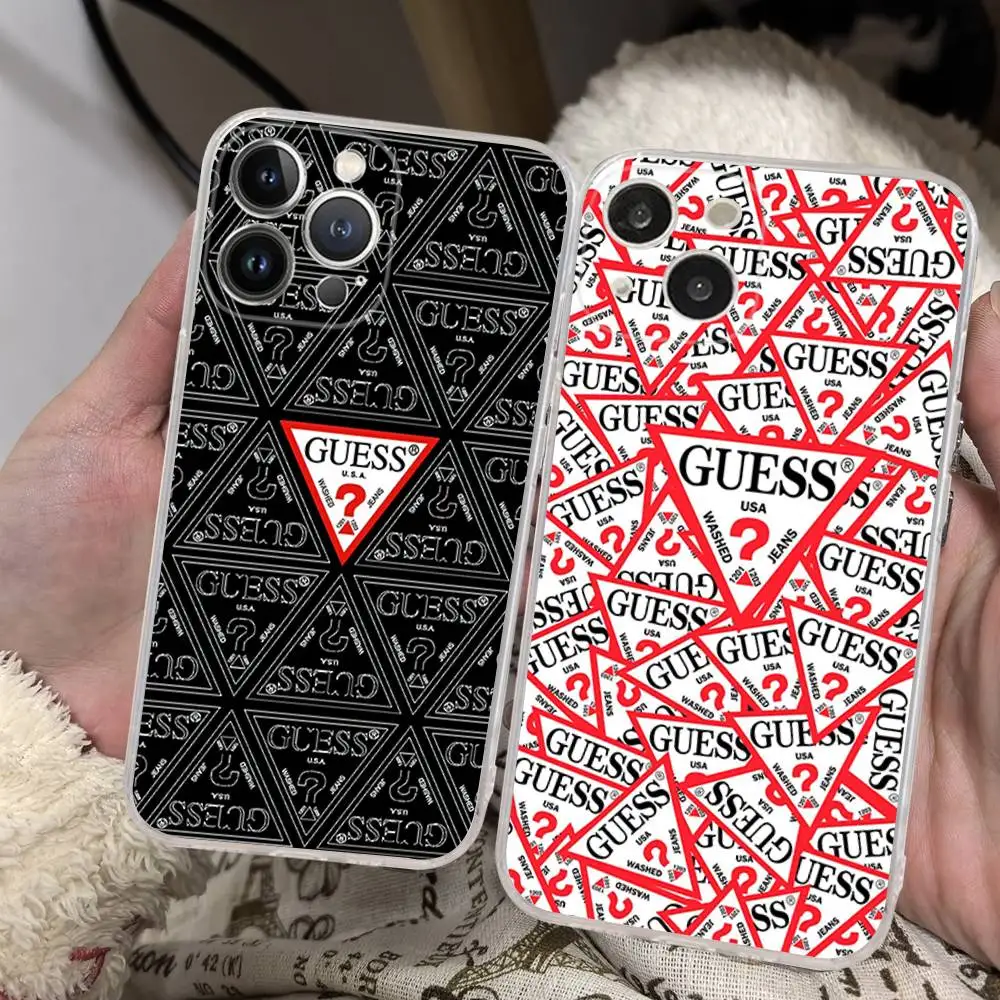Fashion Brand G-Guess TPU Silicone Case For IPhone 11 12 13 14 15 16 17 Pro Max Shockproof Clear Back Cover