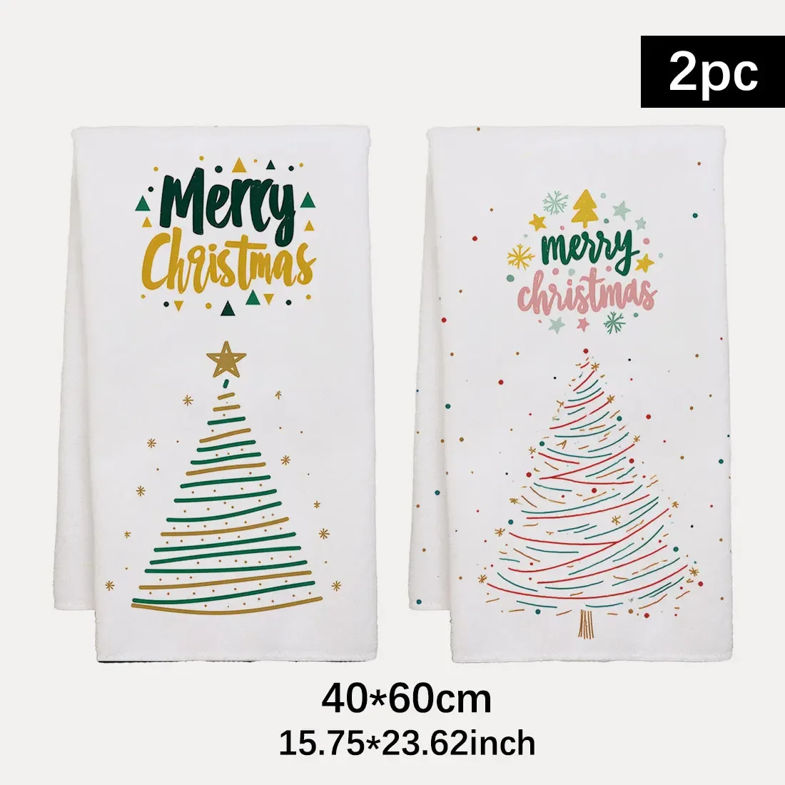 2pcs Christmas Series DishCloth Tea Towel Kitchen Dishcloth Grid Christmas Wash Towels Merry Christmas