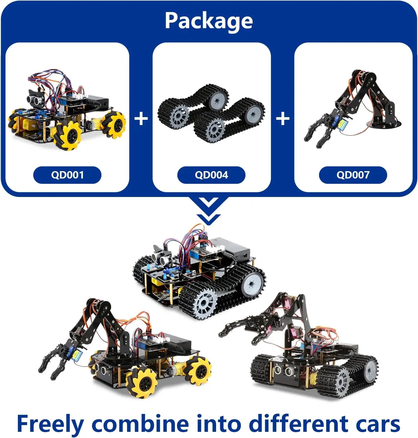 Robotics for Kids Ages 12-16 ACEBOTT 4 in 1 Smart Robot Arm with 5DOF + Tank Car STEM Toys Coding Kit for Arduino Scratch App