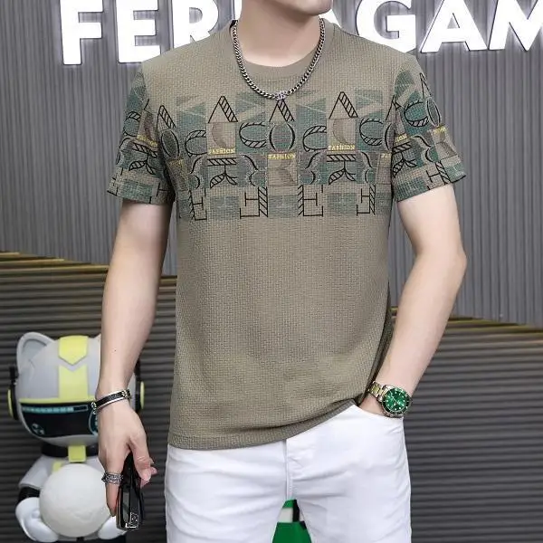 

Men's Trendy Summer T-Shirt Ice Silk Round Neck Short Sleeve Printed Casual Slim Fit Top Perfect for Casual Outings and Parties