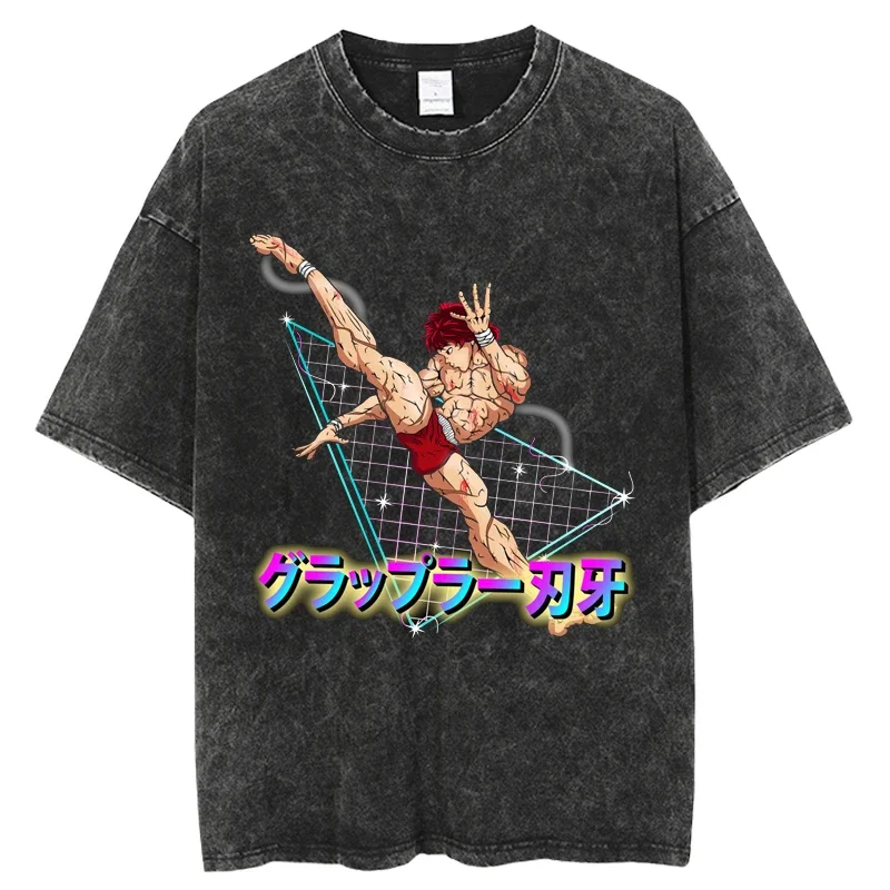 Anime Grappler Baki Kyokudai taikai Casual O-Neck Streetwear Short Sleeve Unisex T-Shirt Harajuku Vintage Washed T-shirt