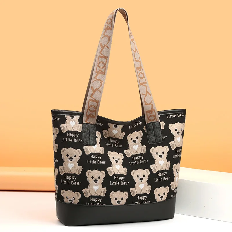 

2025 New Canvas Bag Large Capacity Women's Bags Student Schoolbags Bear Bags To The Big Bags Literary Student Bag Shopping Bags