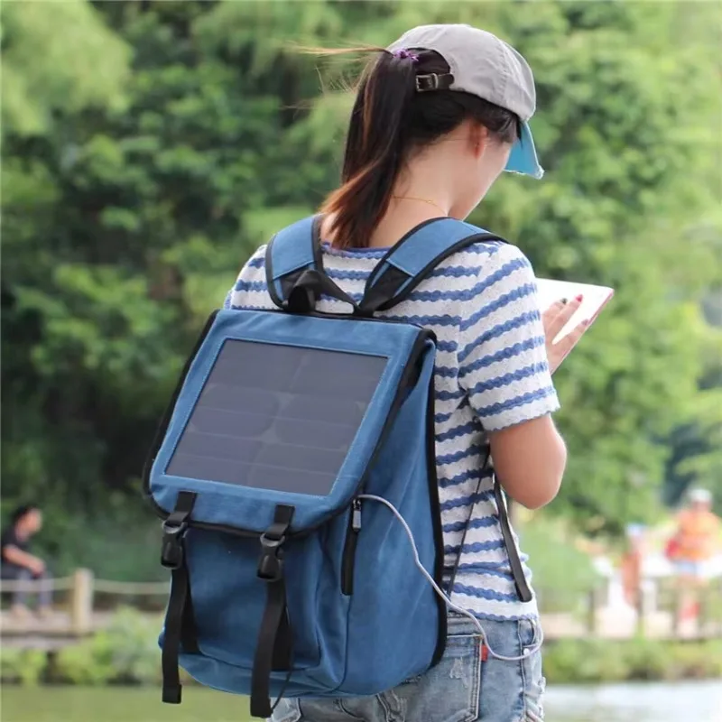 Solar Backpack Lightweight Army Green for Traveling and Camping with USB Power Bank for Phone Made in China