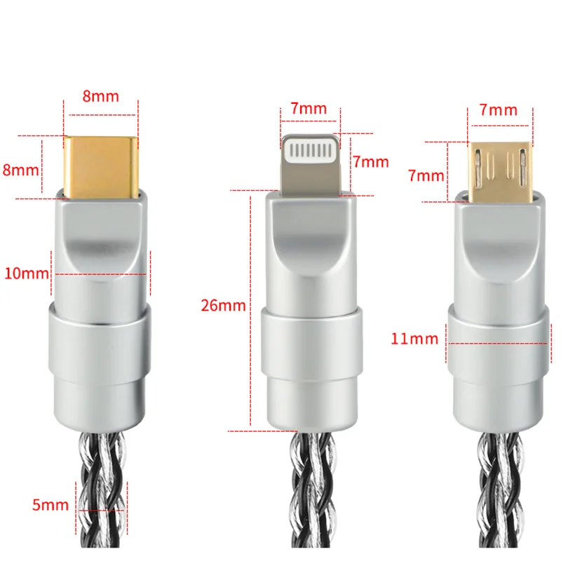 Hi-end perak berlapis Tipe C untuk Lightning & kabel mikro OTG Decoding Audio Dara Line untuk dekoder ponsel Notebook