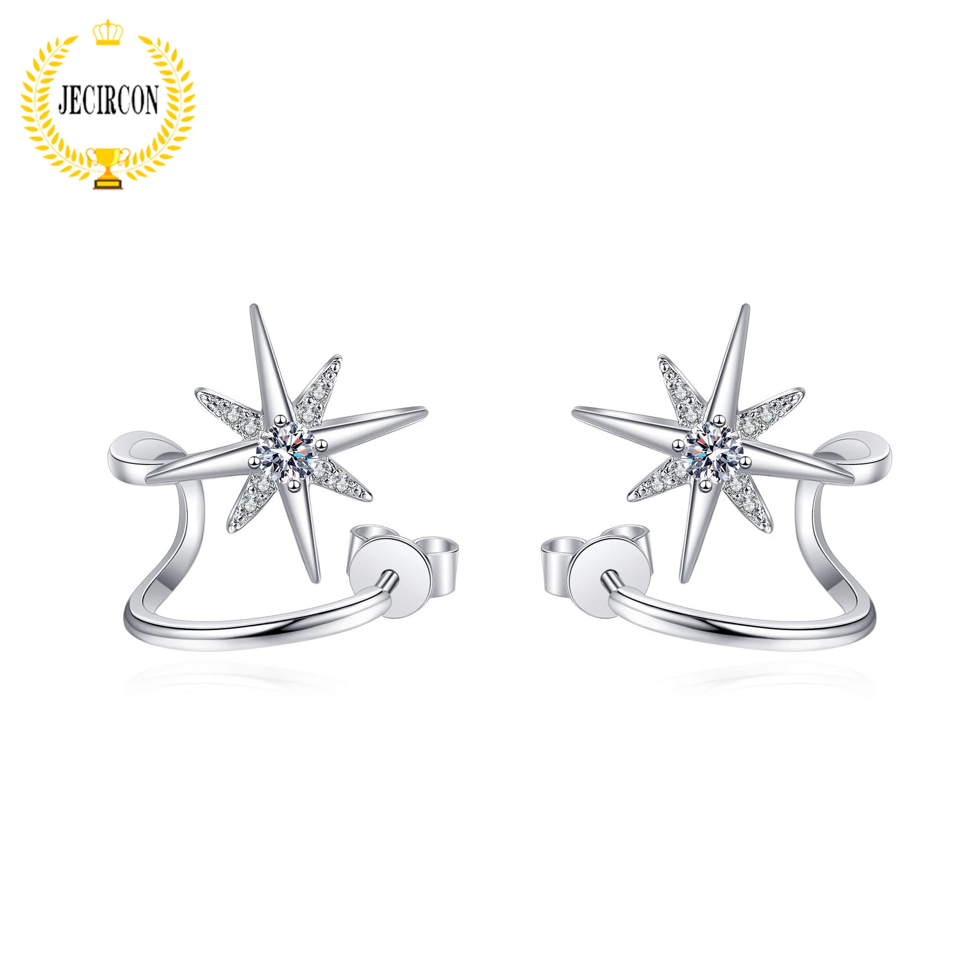 

JECIRCON 925 Sterling Silver Stud Earrings for Women Snowflake Internet Celebrity Model Micro-paved Gravel Moissanite Jewelry