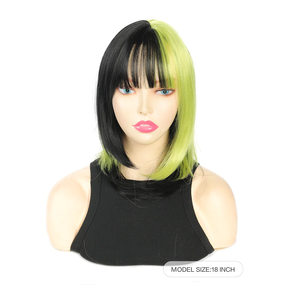 18 Inch Synthetic Heat-Resistant Two-Tone Wig With Bangs For Women Christmas Decor Y2K Daily Cosplay Party Use