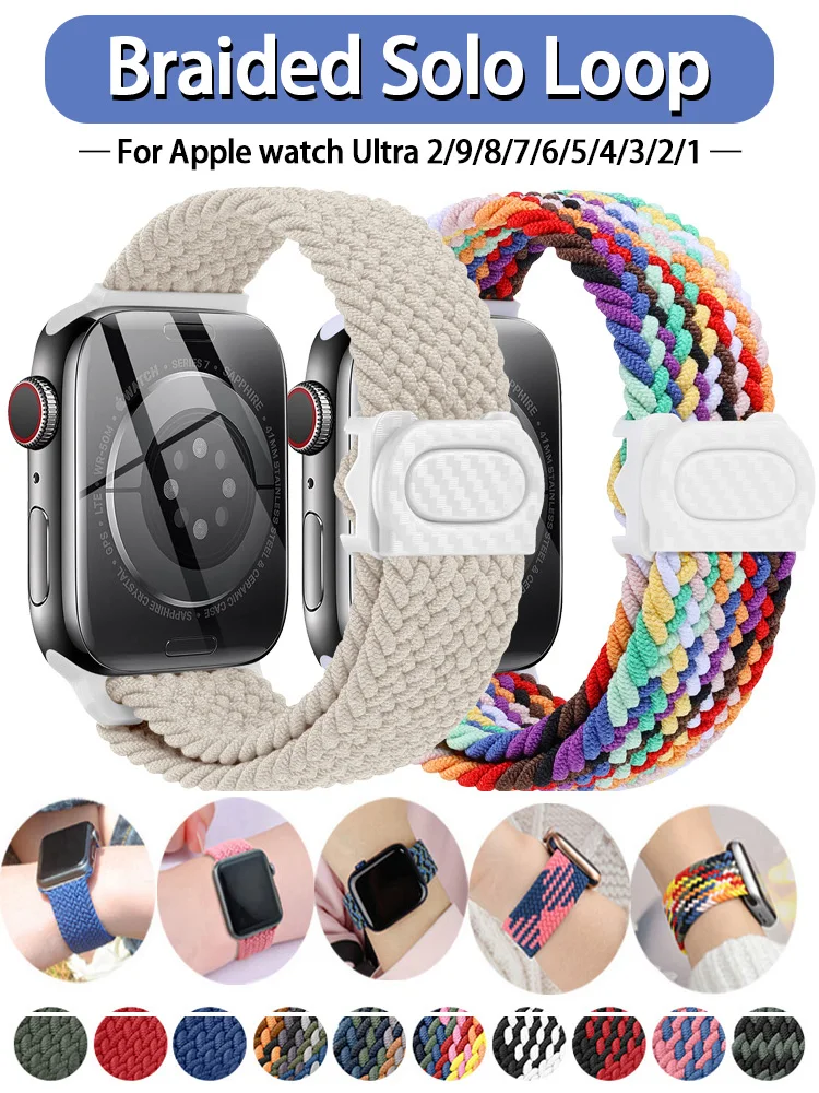 Braided Solo Loop Strap For Apple watch band 44mm 40mm 45mm 41mm 49mm 38mm Elastic bracelet iWatch series 9 8 7 6 5 3 se Ultra 2