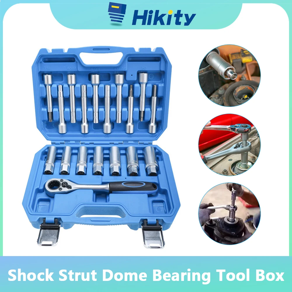 Hikity Universal 18pcs Steering Hub Suspension Shock Socket Tool Absorber Removal Strut Tools Kit with storage box